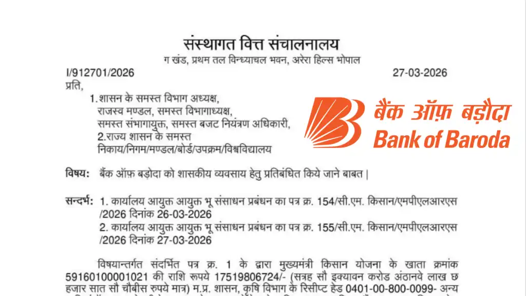 MP Government Letter banning Bank of Baroda from Government Business